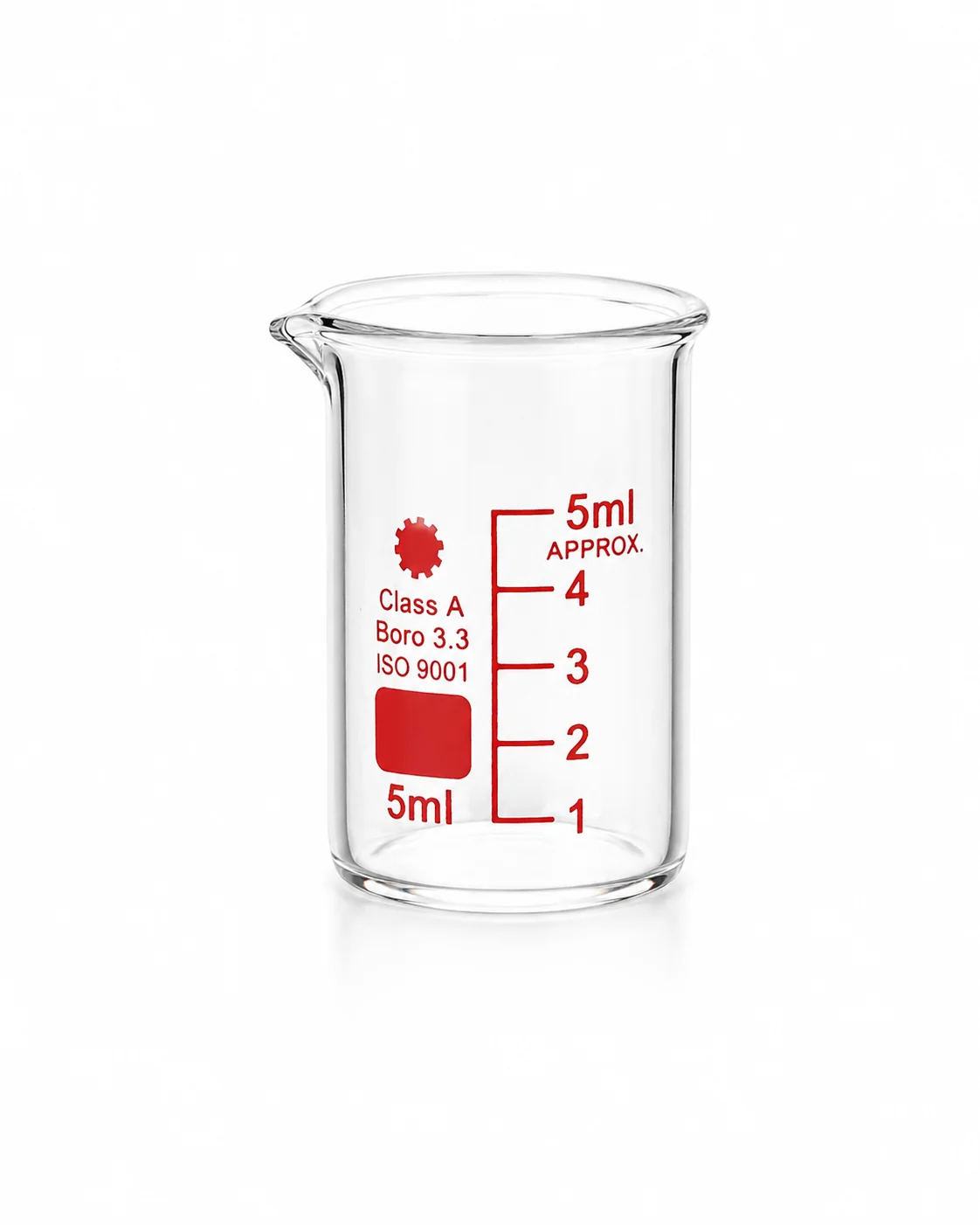 Becher en verre forme basse  5 ml class A  boro 3,3   