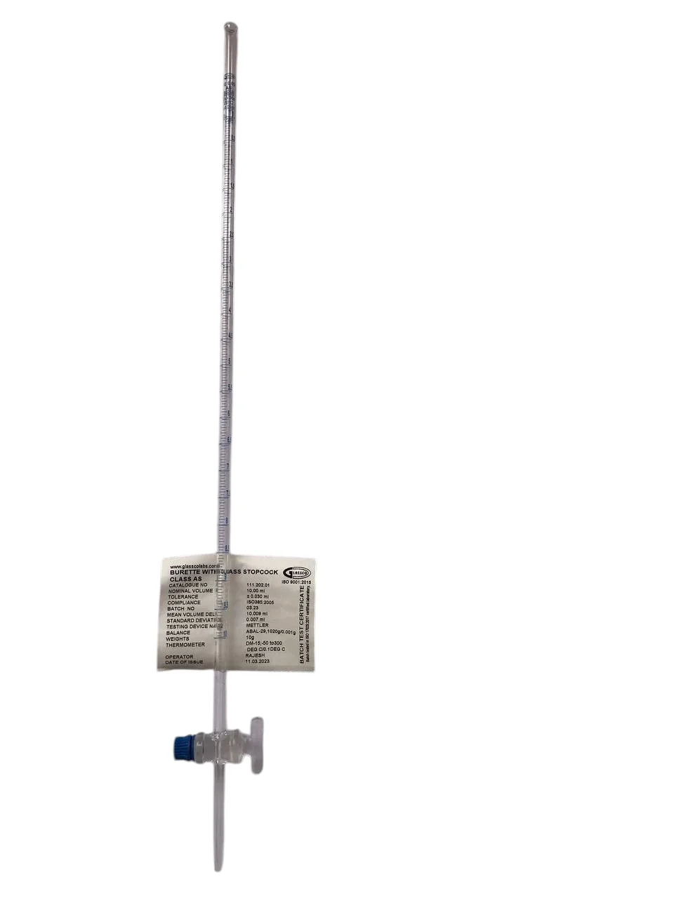 Burette en verre avec robinet PTFE 10 ml 3
