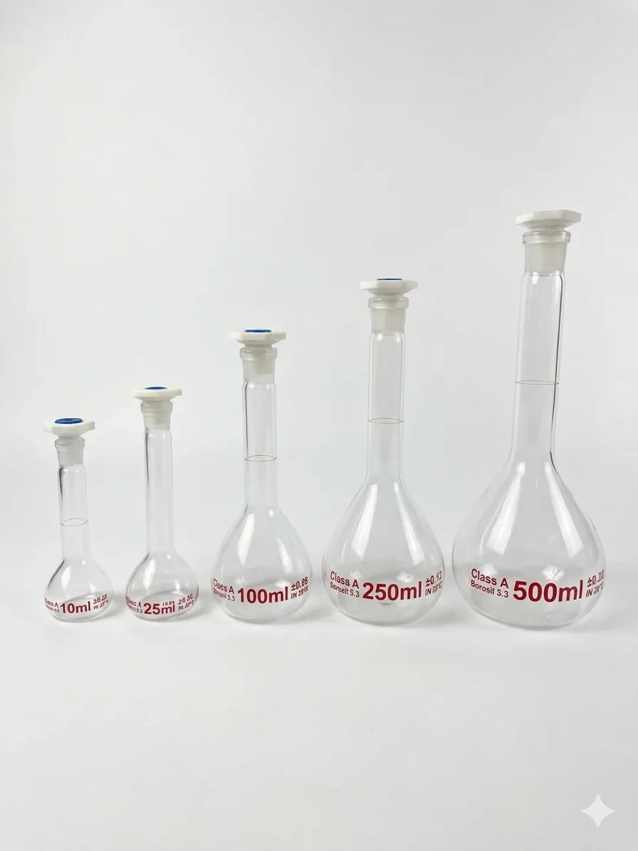 Fiole jauge en verre clair avec bouchon  500 ml  class A  boro  3,3  